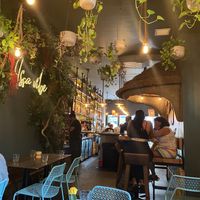 Eating area at Ras Plant Based in Brooklyn