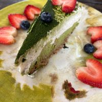 Matcha tiramisu   at Ras Plant Based in Brooklyn