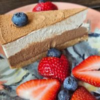 Tiramisu style cheesecake at Ras Plant Based in Brooklyn