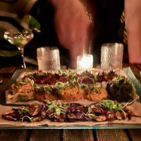 Mercato platter w/ tibs  at Ras Plant Based in Brooklyn