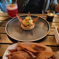 Lentil dip, sorrel drink and a coffee ☕️ at Ras Plant Based in Brooklyn