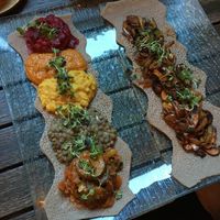 platter and mushroom tibs at Ras Plant Based in Brooklyn