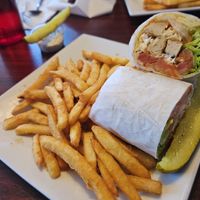 Crispy chicken wrap with vegan mayo and fries at Silver Spoon Diner in Clarks Summit