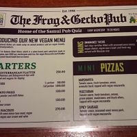 Vegan menu at The Frog and Gecko Pub in Koh Samui