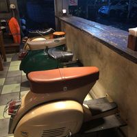 Scooter-style seats at Warung Garasi in Ubud