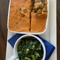 Vegan shepherds pie with garlicky greens  at Fenton River Grill in Mansfield