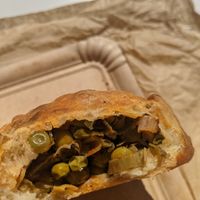 Filled with peas artichoke and traditional Mallorcan spices at Fornet de la Soca in Mallorca
