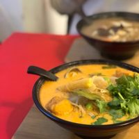 Vegan Malaysian ramen with vegetables and tofu  at pan.pot in Wroclaw