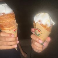Strawberry shortcake and apple pie sundaes in chimney cones. For those curious about the cones, they taste exactly like churros.  at Guerrilla Burger in Toronto