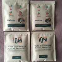 One-cup coffee packets that they make and sell   at Iom Cocina Plant-Based in Bogota