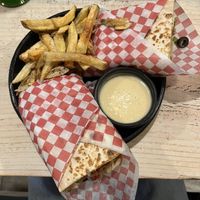 Shawarma with “chicken”, pico de gallo, black olives and spinach   at Iom Cocina Plant-Based in Bogota
