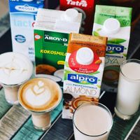 lots of milk options at Cafe in Exile in Prague