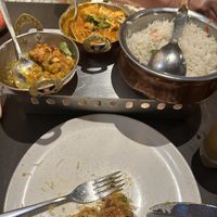 Mushroom thali and Baighan Bharta with rice   at India Palace in Apeldoorn
