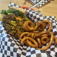 Vegan Philly cheesesteak! The bread was super tough but otherwise good!   at Food Factory in Fairbanks