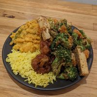 Satay vegies, cauli pakora, tofu veg salad at Govindas in Coolangatta