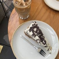 iced latte & vegan cake at Coffeedesk Kawiarnia in Warsaw