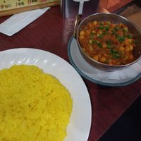 Chana massala with yellow rice at Namaste Himal in Tokyo
