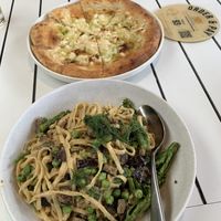 Primavera pasta and garlic pizza  at Imperial Hotel in Melbourne