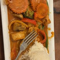 Massaman Curry after a few bites. Delish  at Pho Basil in Boston