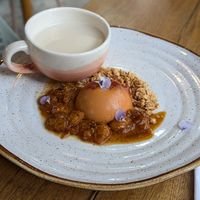 Guava panna cotta. Very pretty but too dense. The coconut milk cereal was unnecessary at INA Restaurante in Medellin