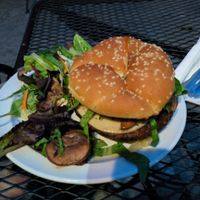 mushroom & swiss 'cheese' burger at Garden to Grill in Sacramento