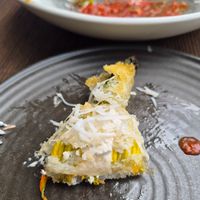 Stuffed zucchini flowers (3) $21: cheese was ok, decent amount but not much taste, lovely tempura coating at Vandal in Newtown