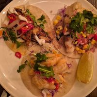 Charred chickn; Baha fish; Popcorn prawns: Amazing! $8 each or 4.50 on taco tuesday at Vandal in Newtown