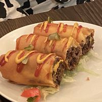 Cheeseburger… spring rolls?! You have to taste it to believe it. This is the best cross-over since BTS and Coldplay. Delicious. Beefy, cheesy, mustardy, pickley, tomatoey...  at Vandal in Newtown