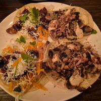 Korean eggplant: good crispy eggplant, doesn't go w/carrot; Mushroom taco: really tasty mushrooms. HATE the pile of non-melted plasticky cheese shreds on both tacos at Vandal in Newtown