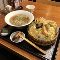 Vegan hot soba with vegetable tempura (there's a gluten free option aswell)  at Genji-soba in Osaka