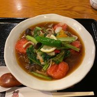 Tomato soup soba at Genji-soba in Osaka