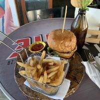 Vegan Burger with fries  at Lodeli - Maybe closed in Mazunte