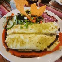 Susu's Enchiladas (substitute the chicken for black beans or rice, omit the cheddar cheese and cream cheese) at Rolando's in Hot Springs