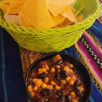Free corn and bean salsa (vegan) with any meal at Rolando's in Hot Springs