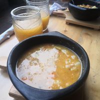 Soup and jugo (lunch menu) at Madreselva in Bogota