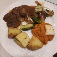 Roast, potatoes, sweet potato, sprouts  gravy and cranberry sauce. at Sausage Party in Toronto