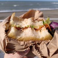 Focaccia with salami and salad (September 2023) at Iwtopia Deli in Aberystwyth