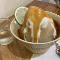 Yellow plum condensed milk ice (黃梅奶奶冰): lacto-vegetarian at Lihao FèngLí Bīng 豊好鳳梨冰 in Taichung