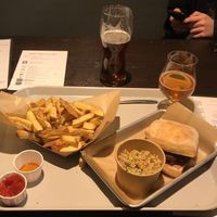 Vegan Falafel Sandwich and Tabbouleh Salad with Hop Fries. at Tröegs Brewing Company in Hershey