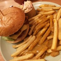 Bacon cheese burger with katsu fries at Shrub in Chester