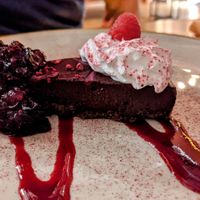 Raspberry chocolate tart at Shrub in Chester