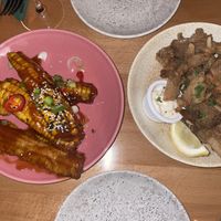 BBQ corn ribs and mushroom calamari   at Shrub in Chester