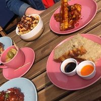 Loaded fries. Corn ribs. focaccia at Shrub in Chester