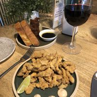 Focaccia, mushroom starter and vegan red wine   at Shrub in Chester
