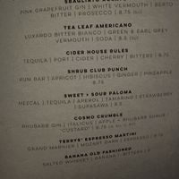 Cocktail menu. 2 cocktails for £12 at Shrub in Chester