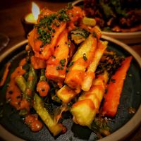 Tempura vegetables, perfectly cooked with very tasty sauce at Shrub in Chester