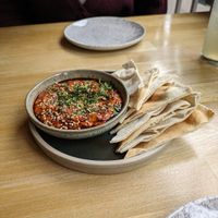 Red pepper dip and bread at Shrub in Chester