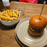 Burger with a side of fries at Shrub in Chester