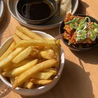 Teriyaki tofu, fries and focacciaa  at Shrub in Chester