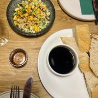 green tabbouleh and bread with balsamic   at Shrub in Chester